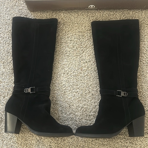 Giani Bernini Rozario Black Genuine Leather Suede Heeled Boots 9M - Picture 1 of 15